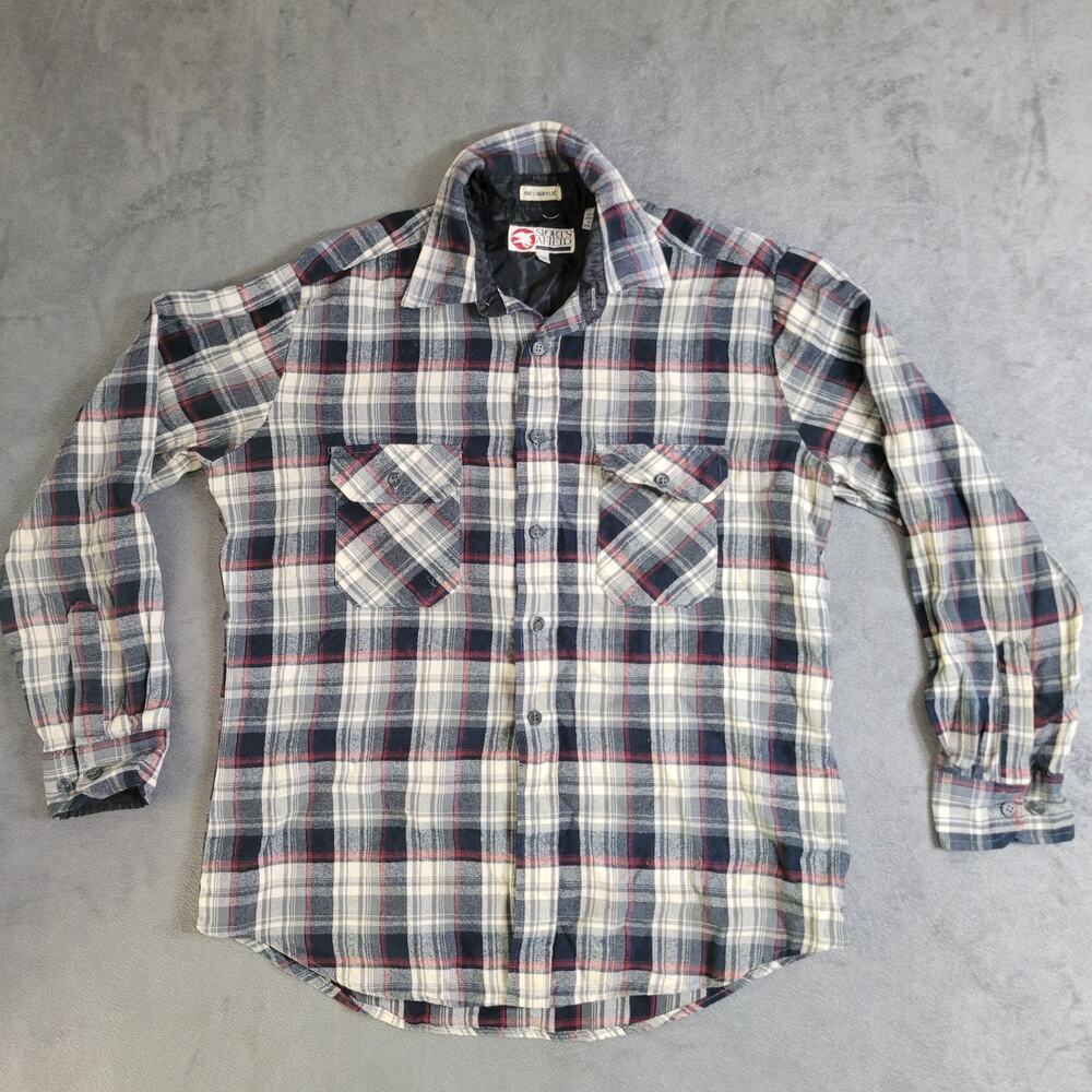 Sports Afield Button Down Mens Size Medium Plaid‎ Shacket Red White Blue Jacket